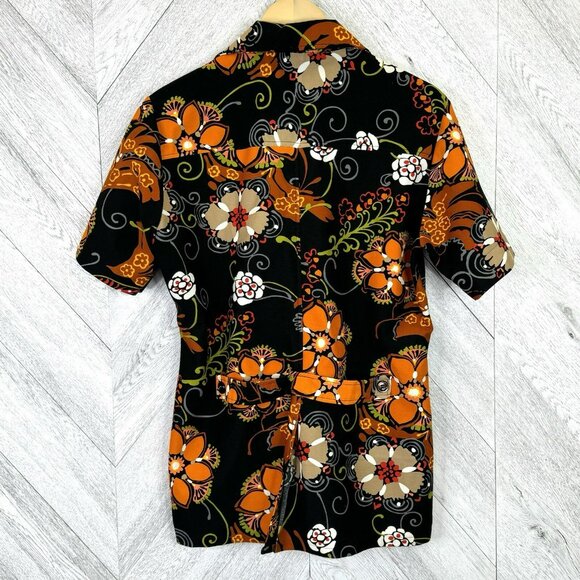Vintage 60s Hawaiian Safari Style Shirt Cabana Floral Retro Mod Mens Medium - Picture 5 of 6